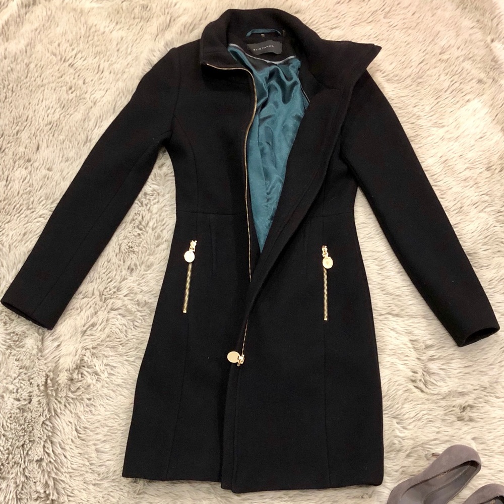 Pristine Elie Tahari Black Knee Length Winter Coat